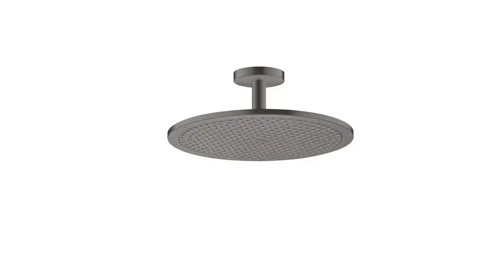 Kopfbrause von AXOR mit runder, flacher Oberfläche und Deckenanschluss, in brushed black chrome. Ausgestattet mit gleichmäßig angeordneten Düsen.
